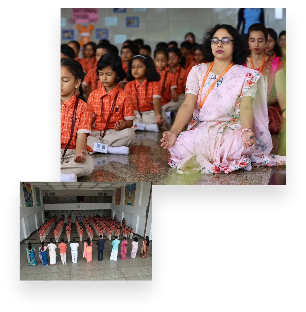 Vishwa Vidyapeeth students participating in a mindfulness activity at school in Varthur