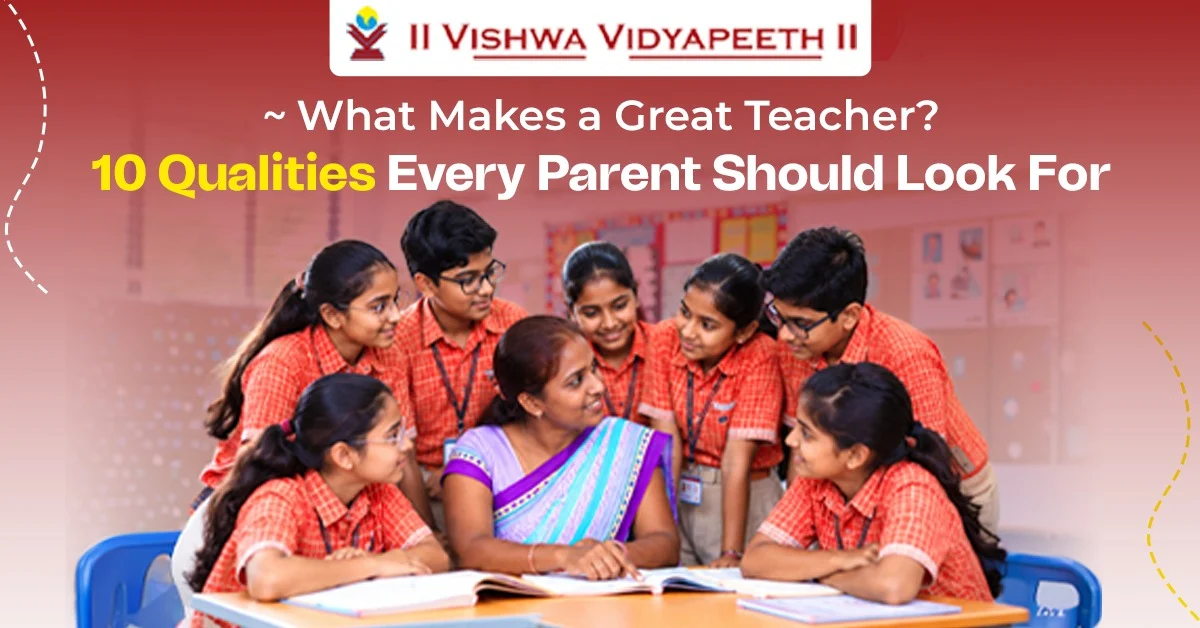 Vishwa Vidyapeeth students learning with a teacher during an interactive classroom activity.